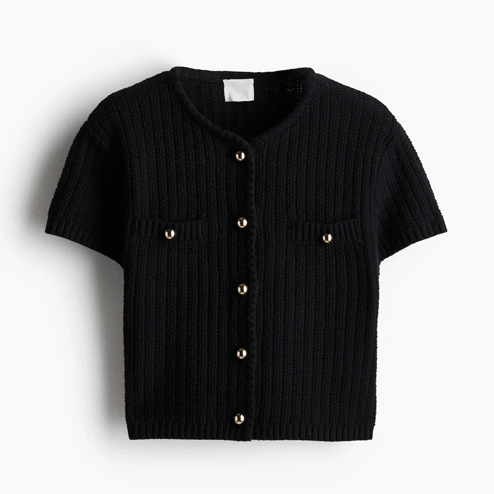 H&M Black Knit Cardigan with Gold Accents - Picture 1 of 8